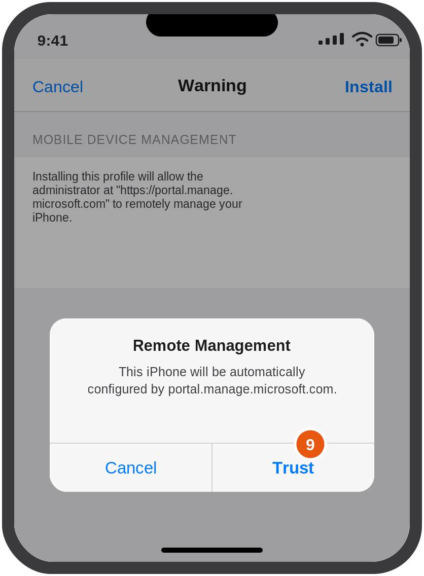 Remote Management prompt with the Trust button