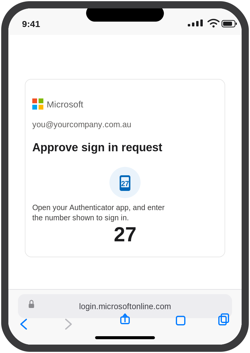 Approve sign in request screen showing a number to enter in Microsoft Authenticator