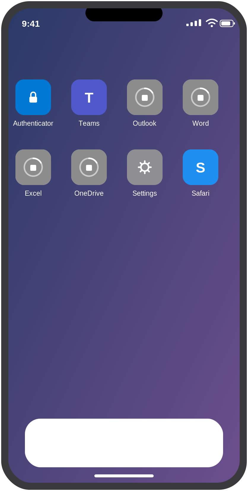 Home screen showing work apps installing