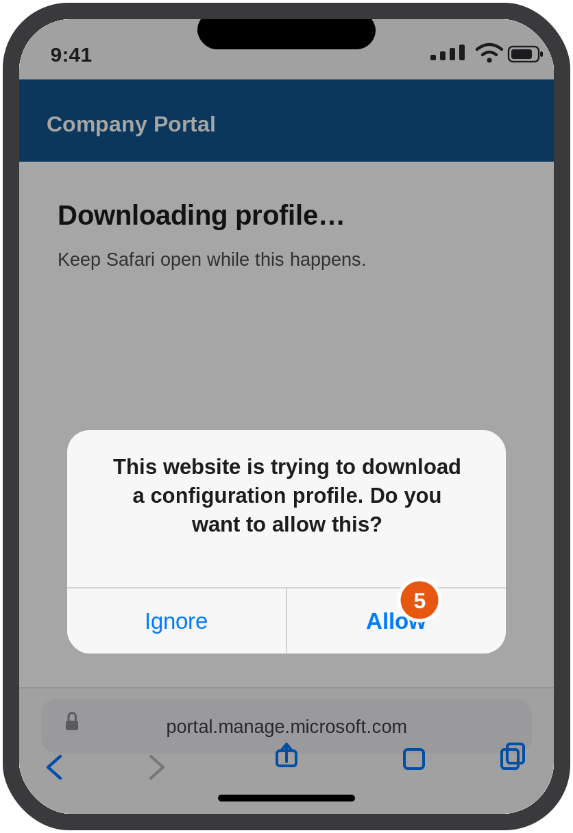Safari asking permission to download a configuration profile