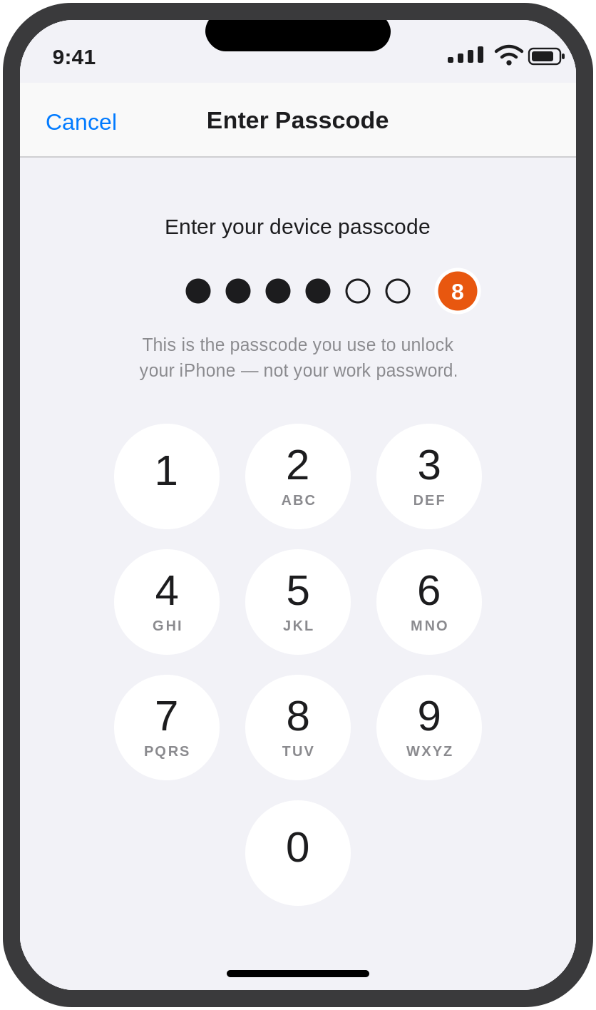 Enter Passcode screen