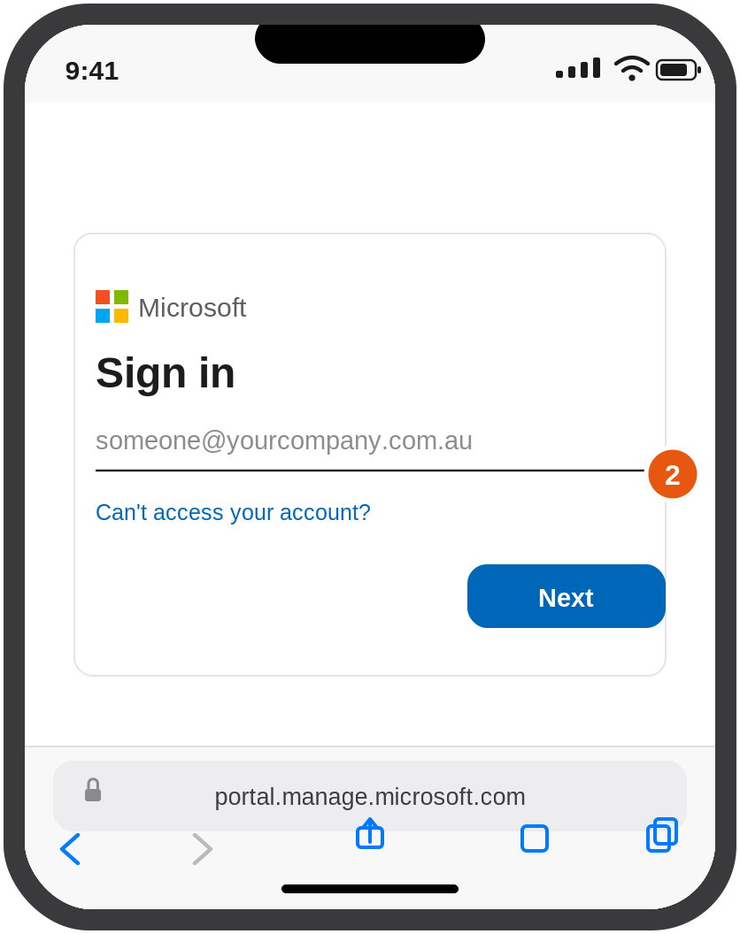 Microsoft sign-in page with the work email address entered